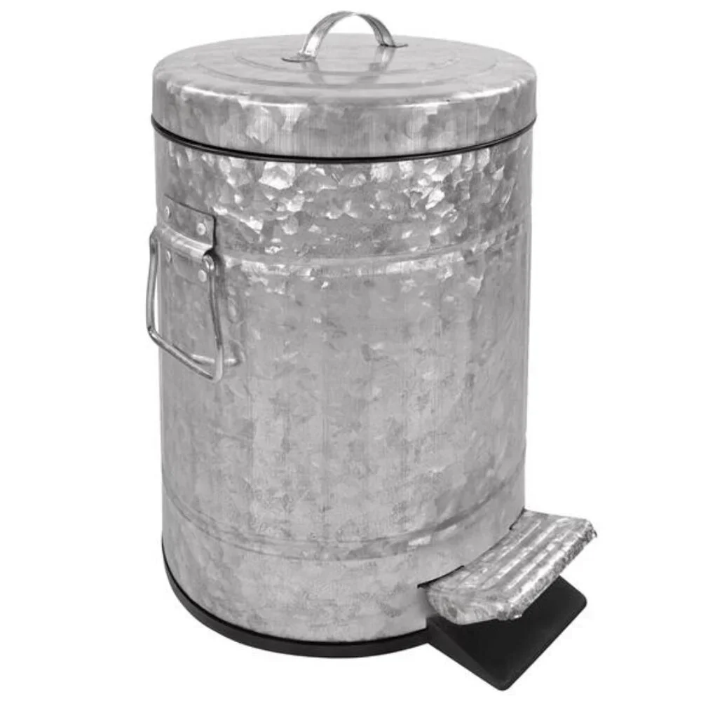 Rustic Farmhouse Bathroom Trash Can - Pet Proof Galvanized Trash Can with Lid